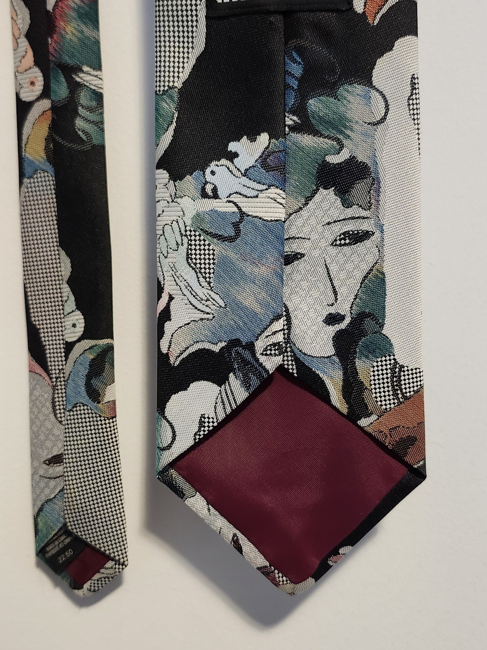 Mens Tie Abstract Woven Art Scarf in Black, White, Pink, Teal Moores Belt Craft